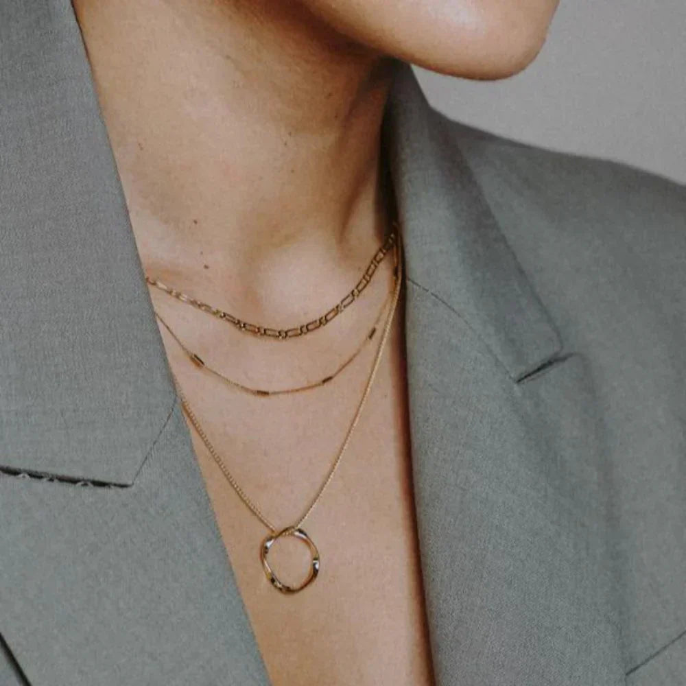 Drie Rij Open Cirkel Ketting | Goud