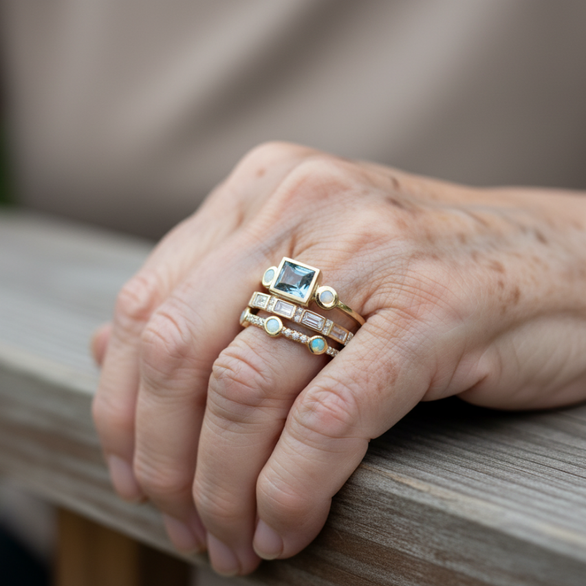 Vintage Blauwe Kristallen Ring Set