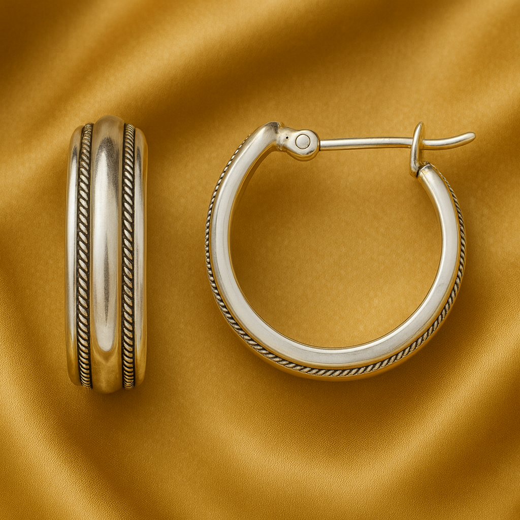 Gouden Gestreepte Vintage Zilveren Oorbellen