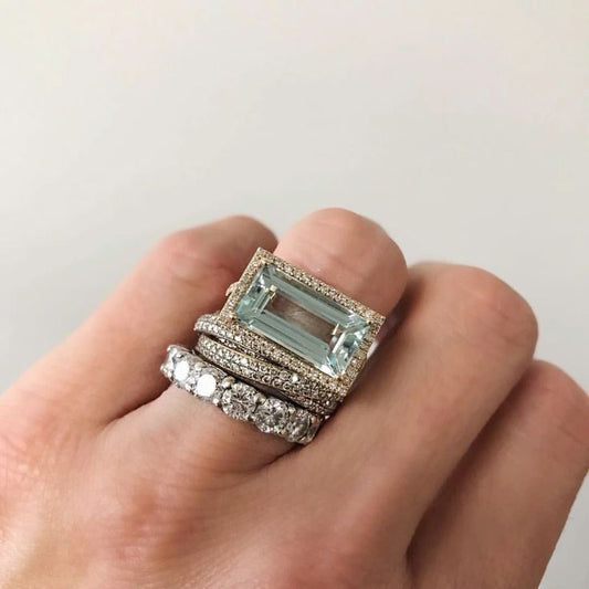 Vintage Zilveren Turquoise Glazen Ring Set (3 Ringen)