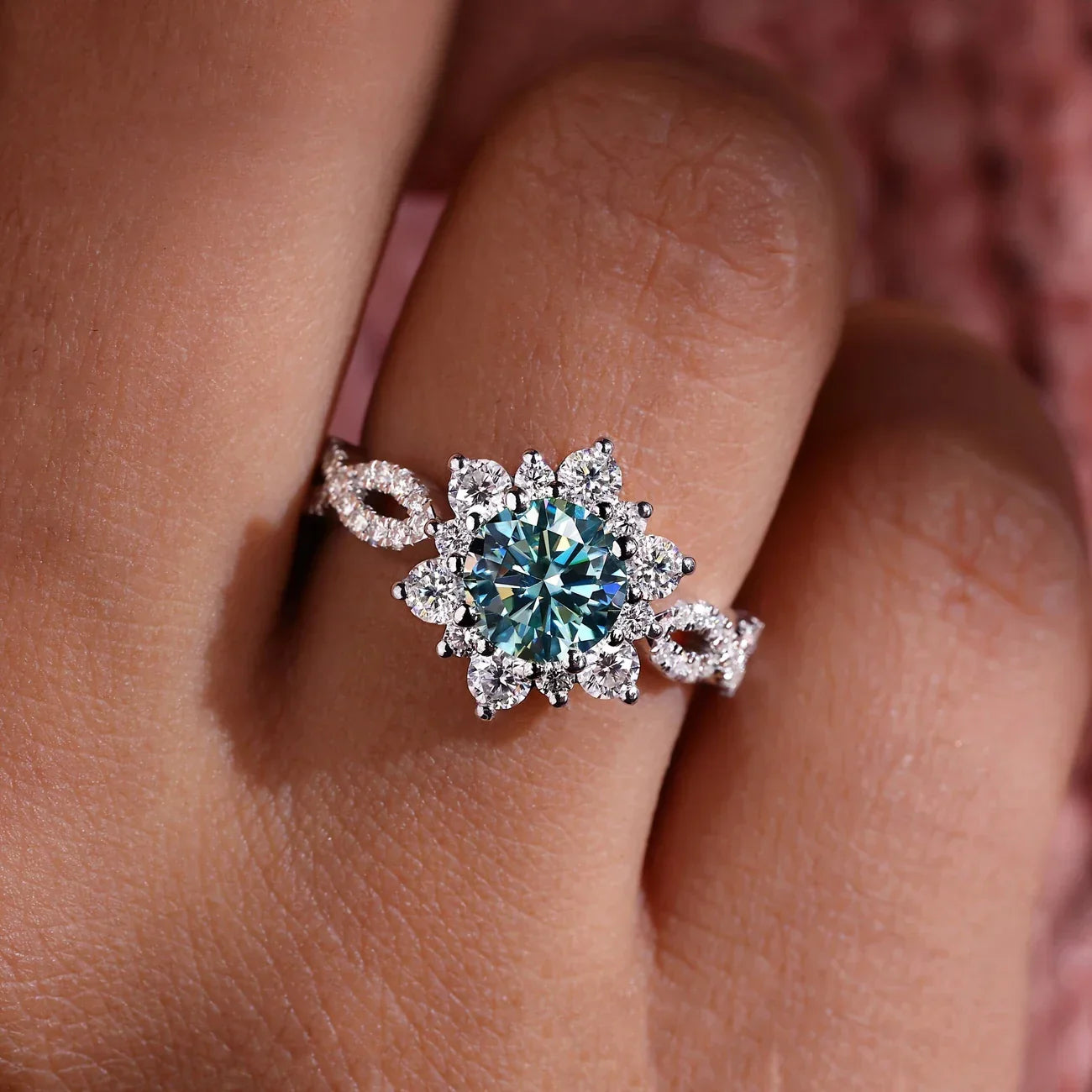 Kristallen Turquoise Bloemring