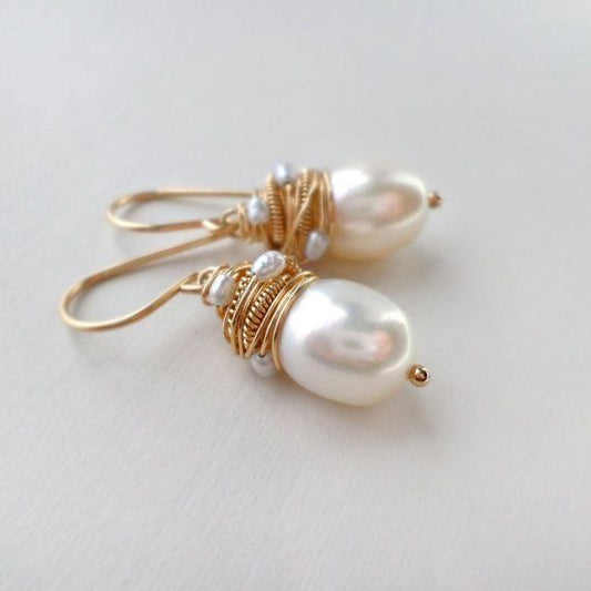 Vintage Parels Gouden Draad Oorbellen