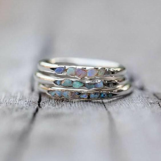 Vintage Laag Gelaagde Blauwe Stenen Zilveren Ring