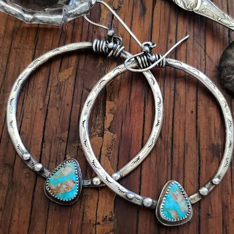 Vintage Circulaire Turquoise Steen Oorbellen
