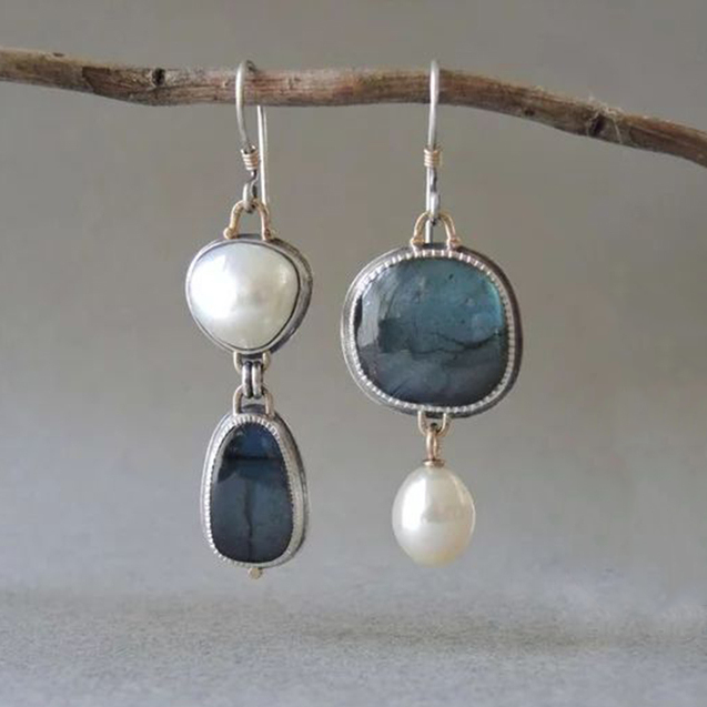 Vintage Natuurlijke Blauwe Steen Oorbellen