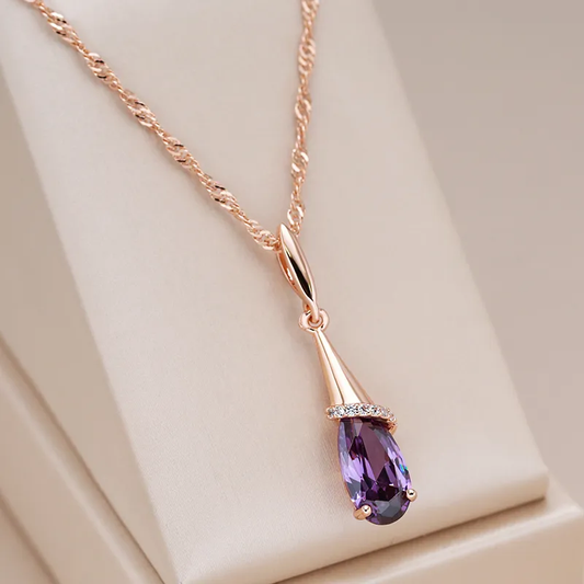 Elegante Paarse Kristallen Dangle Ketting