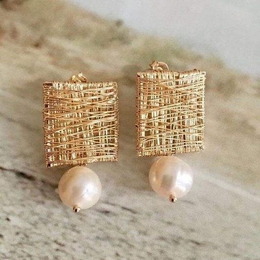 Vintage Gouden Draad met Parel Oorbellen