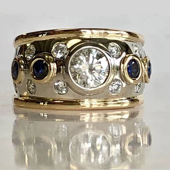 Vintage Gouden Ingelegde Zirkonia Ring