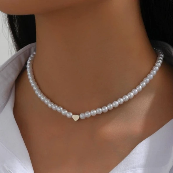 Elegante Gouden Hart Parel Ketting