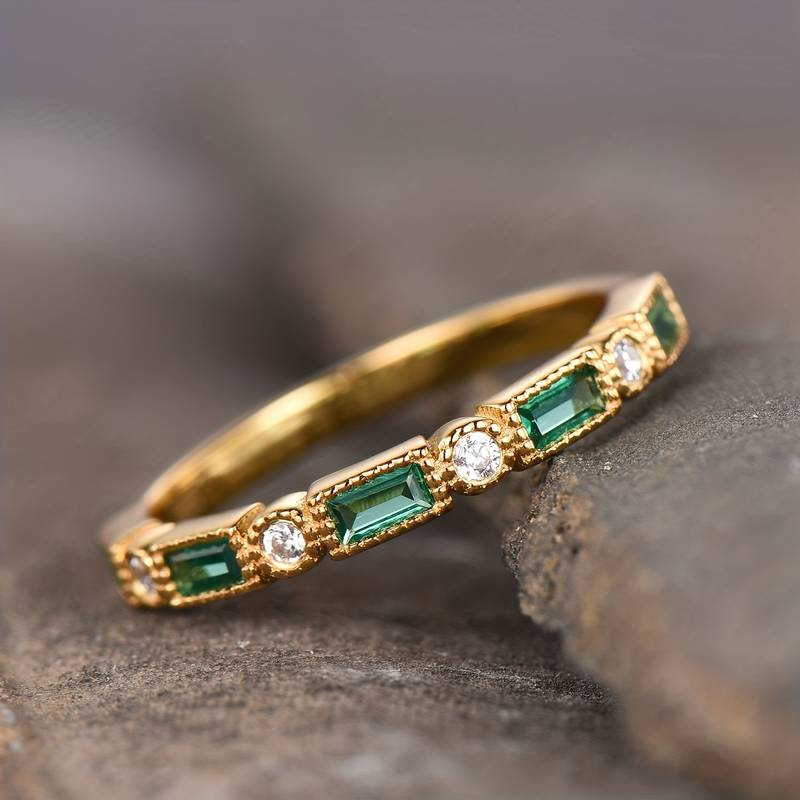 Alex - Groene Ingelegde Zirkonia Gouden Ring