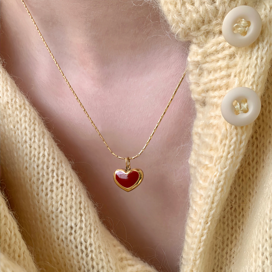 Elegante Rode Hart Gouden Ketting