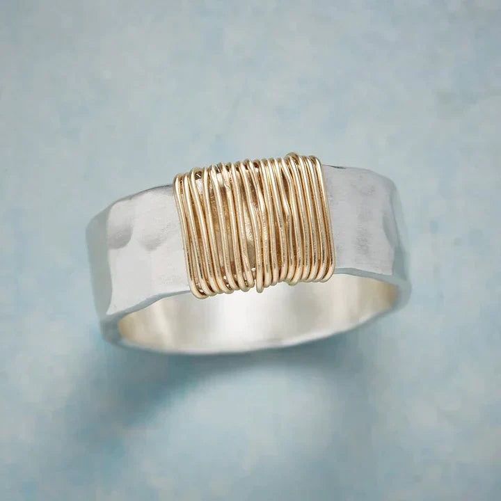 Vintage Gouden Draden Zilveren Ring