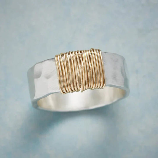 Vintage Gouden Draden Zilveren Ring