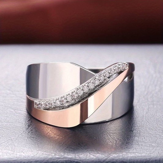Vintage Roze Goud & Zilveren Zirkonia Ring