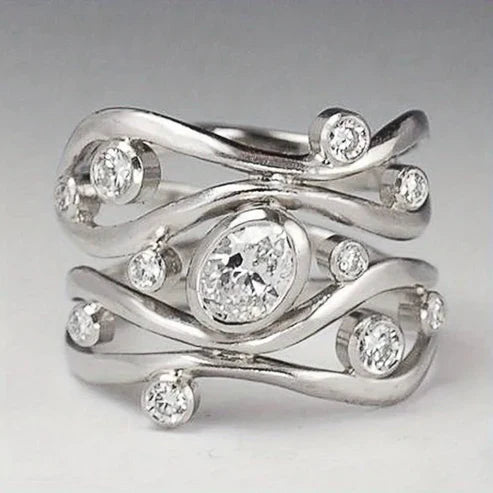 Onregelmatige Vintage Ring met Zirkonia in Zilver
