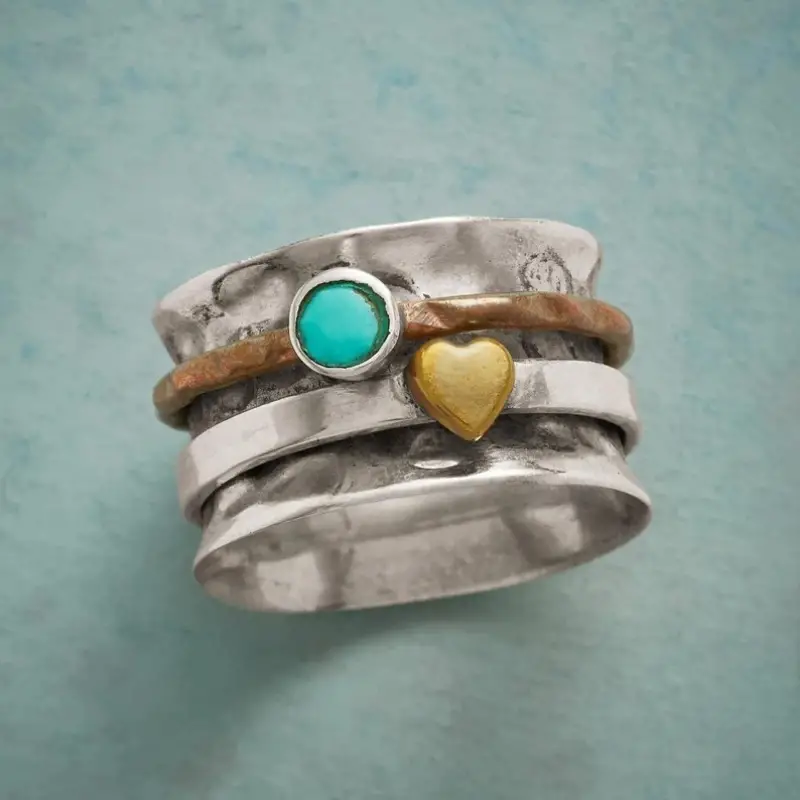 Vintage Zilveren Gouden Hart Ring