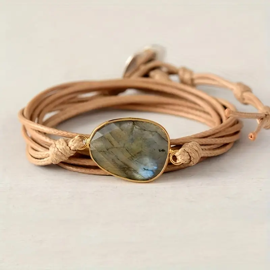 Vintage Leren Steen Armband