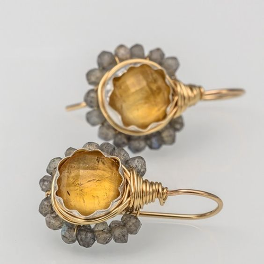 Vintage Gele Kristallen Gouden Oorbellen
