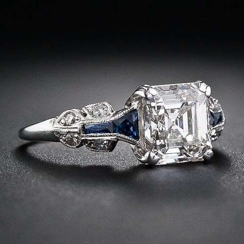 Briljante Vintage Ring in Blauw en Zilver