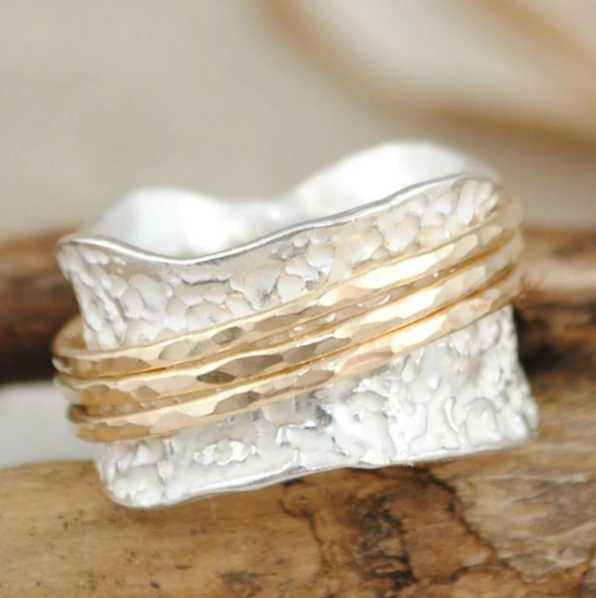 Vintage Spinner Dunne Gouden & Zilveren Ring