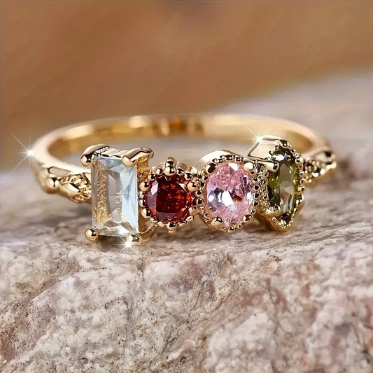 Vintage Kleurrijke Kristallen Gouden Ring