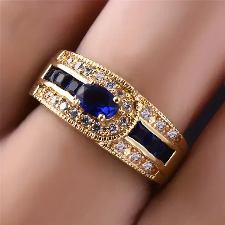 Briljante Blauwe Ring Van Goud