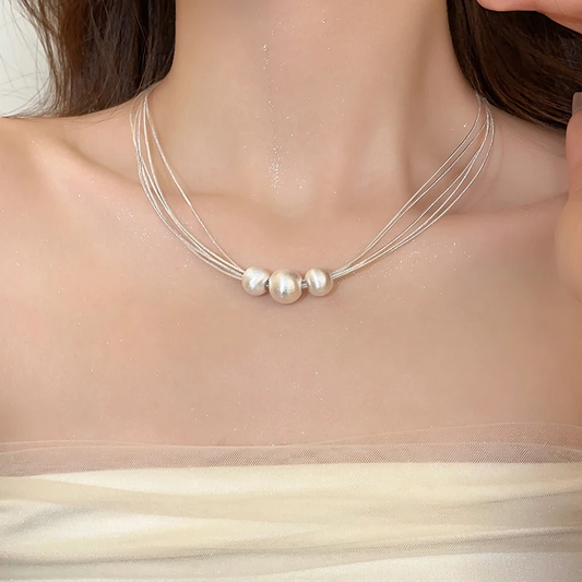 Elegante Witte Parel Gelaagde Ketting