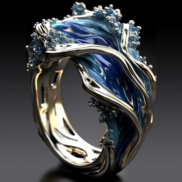 Vintage Gouden Oceaan Golvende Ring | Duurzame Ocean-Inspirerende Sieraden