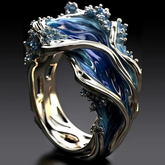 Vintage Gouden Oceaan Golvende Ring