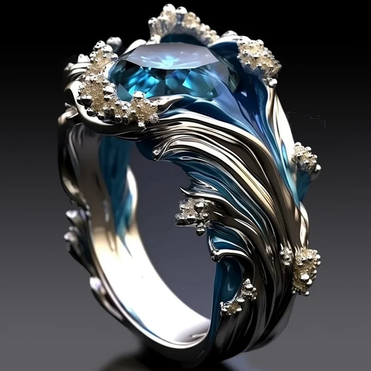 Vintage Ocean Wavy Crystal Ring | Duurzame Ocean-Inspirerende Sieraden
