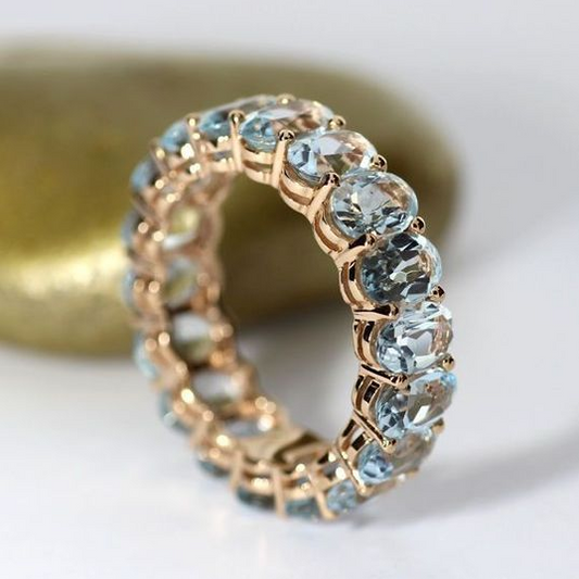 Vintage Ingelijste Blauwe Glazen Gouden Ring