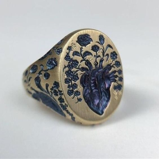 Blauwe Bloesem Vintage Gouden Ring