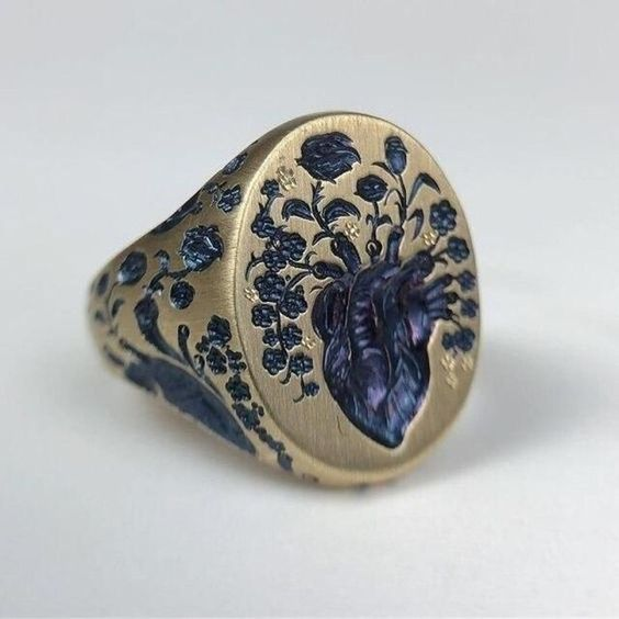 Blauwe Bloesem Vintage Gouden Ring