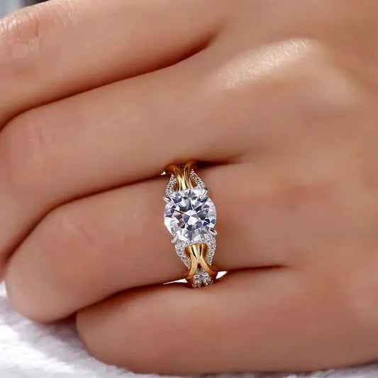 Vintage Gouden en Zilveren Kristallen Ring