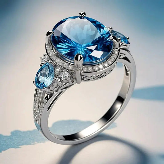Vintage Zilveren Ring met Blauwe Kristal