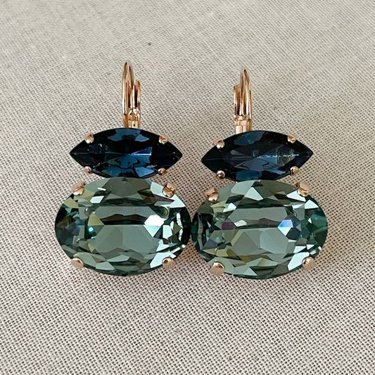 Vintage Groene & Blauwe Glazen Oorbellen