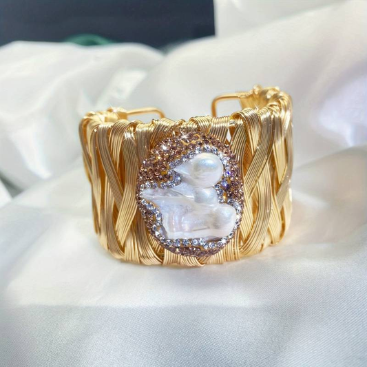 Vintage Gouden Witte Steen Armband
