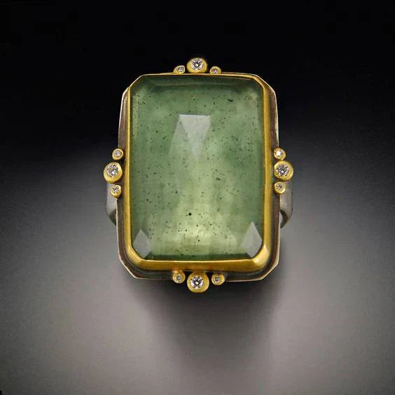 Vintage Groene Glazen Gouden Ring