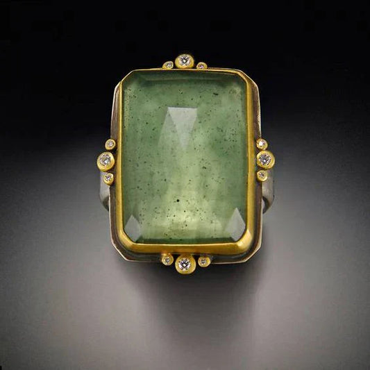 Vintage Groene Glazen Gouden Ring