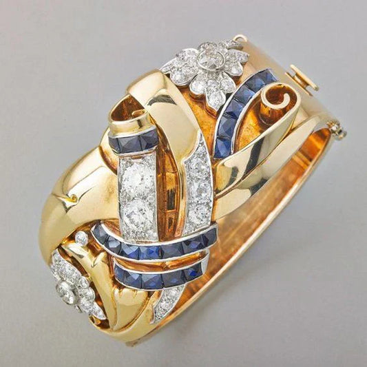 Vintage Gouden Blauwe Zirkonia Ring