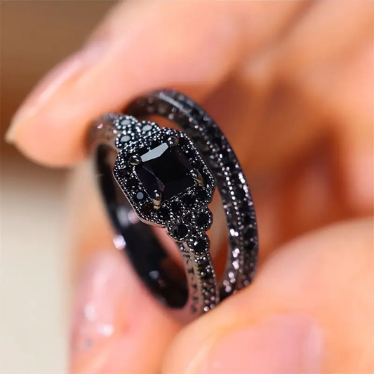 Retro Zwarte Ring Duo