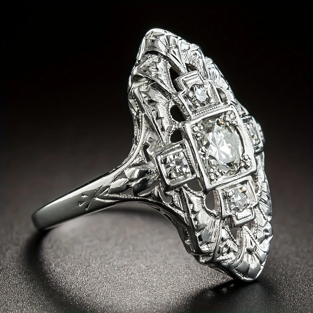 Vintage Ovale Glanzende Sterling Zilveren Ring