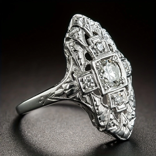 Vintage Ovale Glanzende Sterling Zilveren Ring