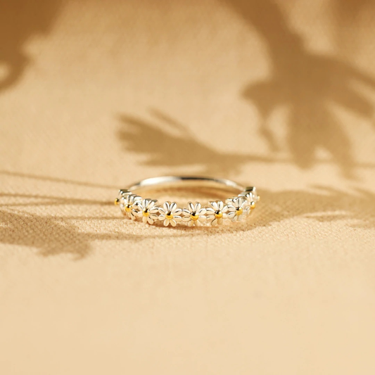 Zilveren en Handgeschilderde Emaille Margriet Ring