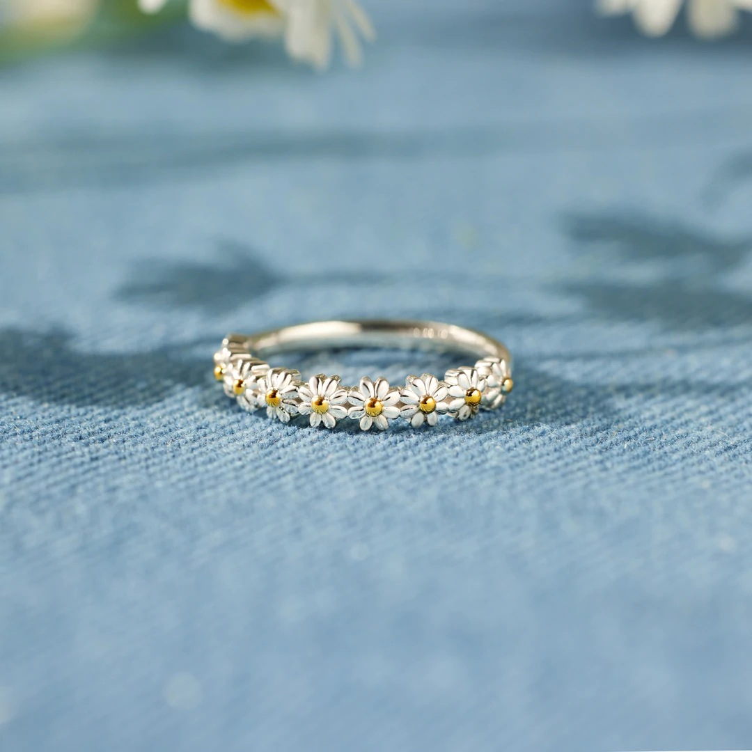 Zilveren en Handgeschilderde Emaille Margriet Ring
