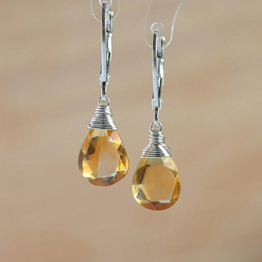 Vintage Gele Kristallen Dangle Oorbellen