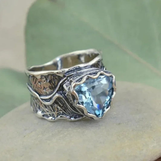 Antiek Zilver & Blauwe Kristallen Ring