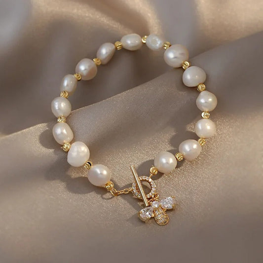 Gouden & Parel Kristallen Vlinder Bedel Armband