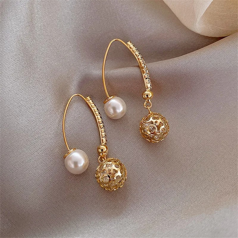 Vintage Gouden & Parel Dangle Oorbellen