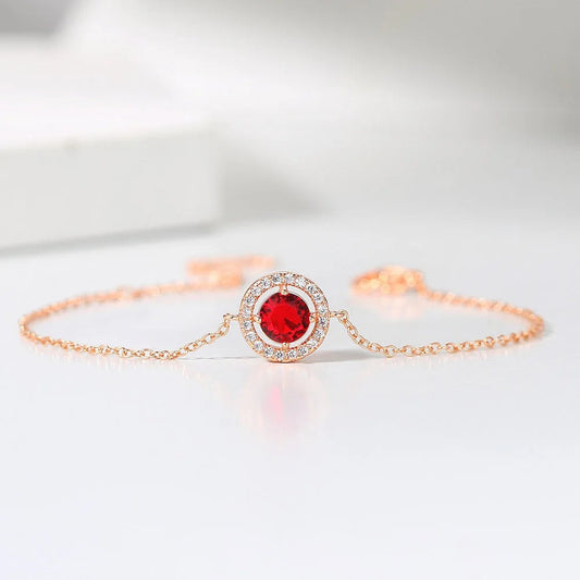 Klassieke Rozen Gouden Ronde Rode Edelsteen & Kristallen Armband